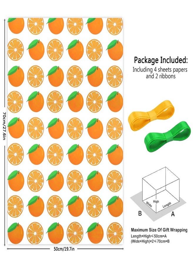 Boerni Fruit Wrapping Paper - Orange Print on White Gift Wrapping Paper and Ribbon Set, Cute Citrus Junos Design For Women Men Baby Shower Holiday Birthday Gift Wrap - (4-Sheets, 1-Designs: 15 sq. ft. ttl) - Image 2